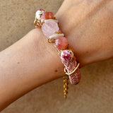 Pink floral Braided Bracelet